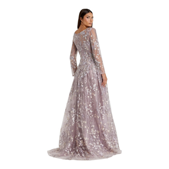 Mac Duggal 20402 Lilac Purple Beaded Floral Embroidered Long Sleeve Gown 4 - Picture 14 of 14